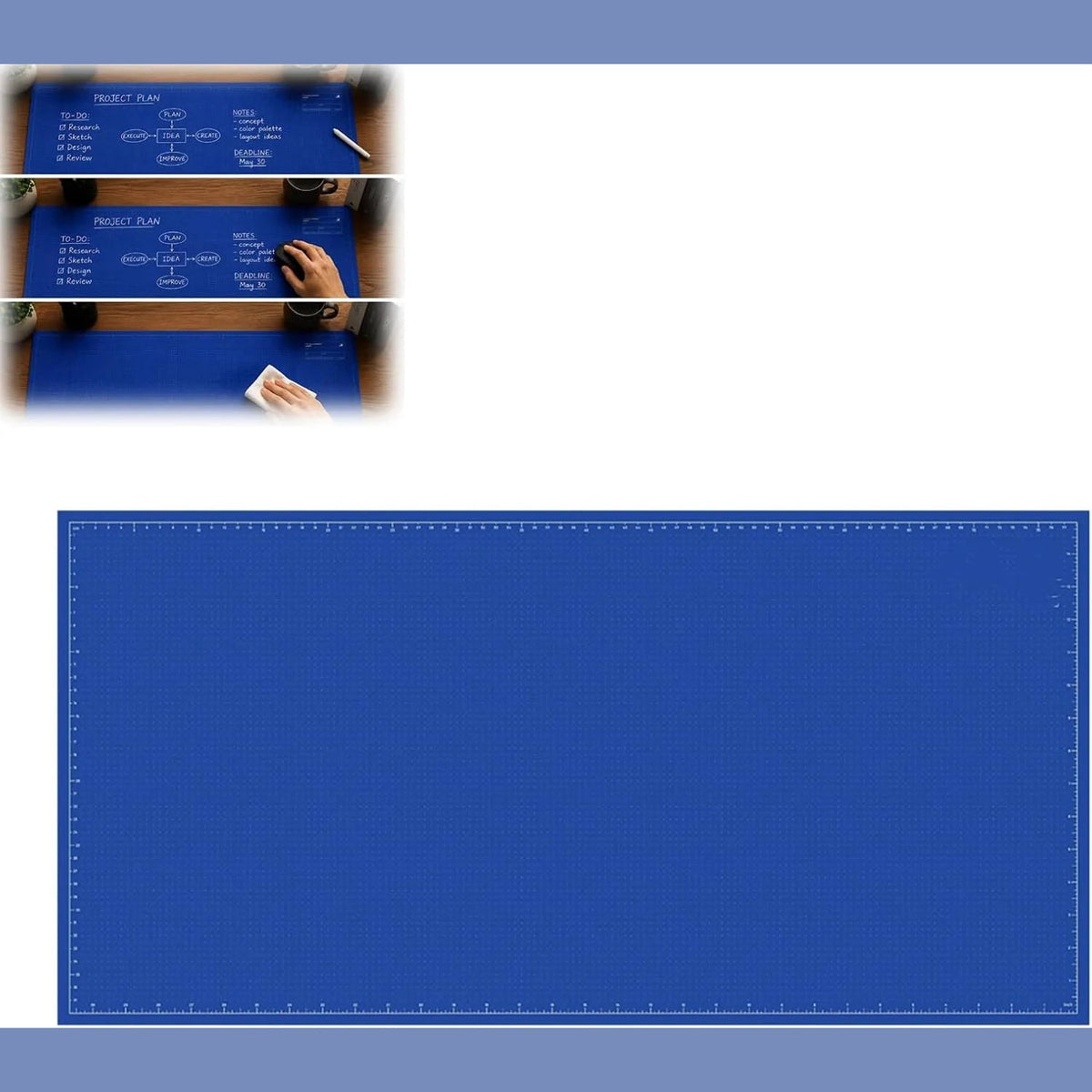 Blueprint Style Reusable Desk Mat Double Sided Dry Erase Writing Surface