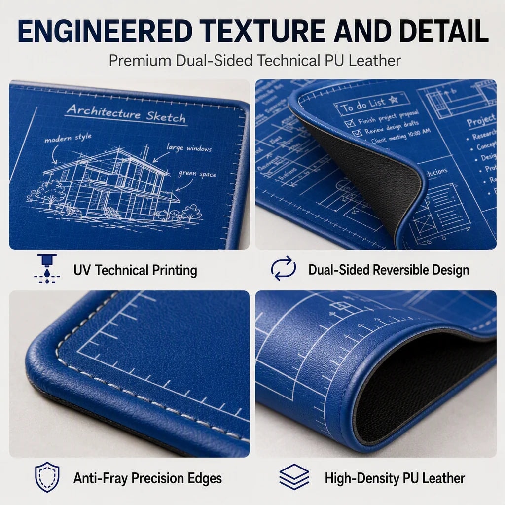 Blueprint Style Reusable Desk Mat Double Sided Dry Erase Writing Surface