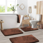 Memory Foam Bath Mat Set Three Piece Velvet Bathroom Rug Set with Contour Toilet Mat Absorbent Non Slip Machine Washable