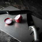 Brushed Metal Cutting Board with Titanium Finish and Handle for Kitchen Prep