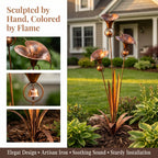 Calla Lily Garden Stake with Wind Chime Bells in Flame Treated Copper Finish
