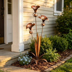 Calla Lily Garden Stake with Wind Chime Bells in Flame Treated Copper Finish