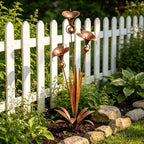 Calla Lily Garden Stake with Wind Chime Bells in Flame Treated Copper Finish