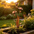 Calla Lily Garden Stake with Wind Chime Bells in Flame Treated Copper Finish