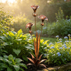 Calla Lily Garden Stake with Wind Chime Bells in Flame Treated Copper Finish