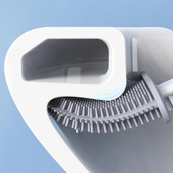 Silicone Toilet Brush with Holder Flexible Flat Brush Head Quick Drying Hygienic Toilet Cleaning Brush Standing or Wall Mounted for Bathroom
