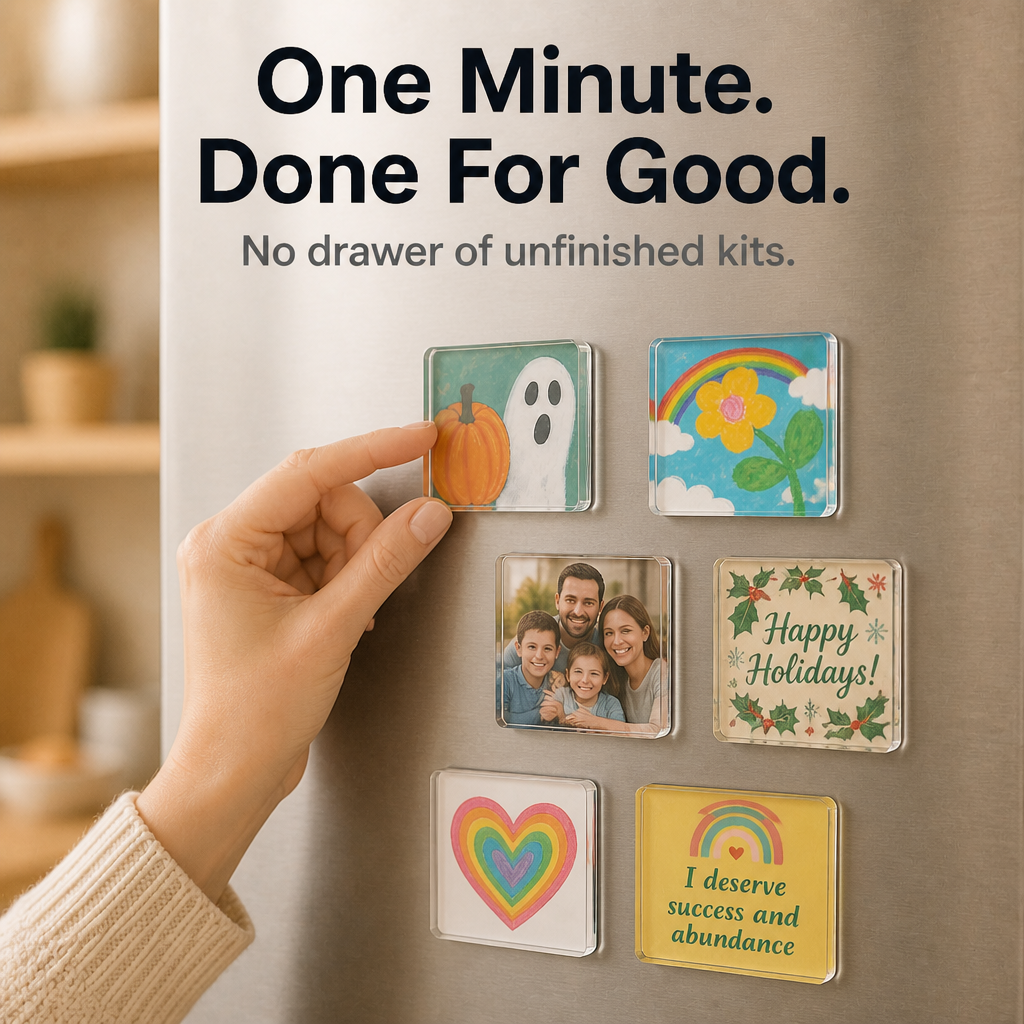DIY Acrylic Photo Fridge Magnets Clear Picture Frame Magnet Kit for Kids Drawings and Photos Self Adhesive Refrigerator Magnets for Kitchen Display