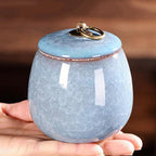 Ceramic Pet Urn with Crackle Glaze and Brass Ring Lid | Keepsake Urn for Ashes