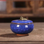 Ceramic Pet Urn with Crackle Glaze and Brass Ring Lid | Keepsake Urn for Ashes