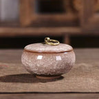 Ceramic Pet Urn with Crackle Glaze and Brass Ring Lid | Keepsake Urn for Ashes