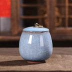 Ceramic Pet Urn with Crackle Glaze and Brass Ring Lid | Keepsake Urn for Ashes