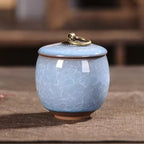 Ceramic Pet Urn with Crackle Glaze and Brass Ring Lid | Keepsake Urn for Ashes