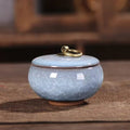 Ceramic Pet Urn with Crackle Glaze and Brass Ring Lid | Keepsake Urn for Ashes