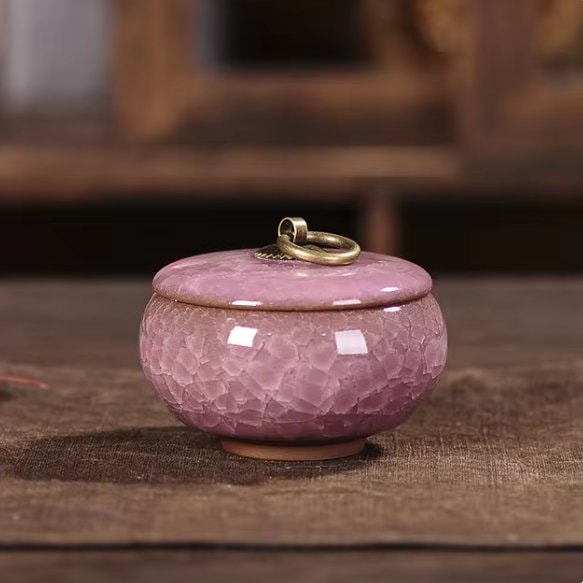 Ceramic Pet Urn with Crackle Glaze and Brass Ring Lid | Keepsake Urn for Ashes