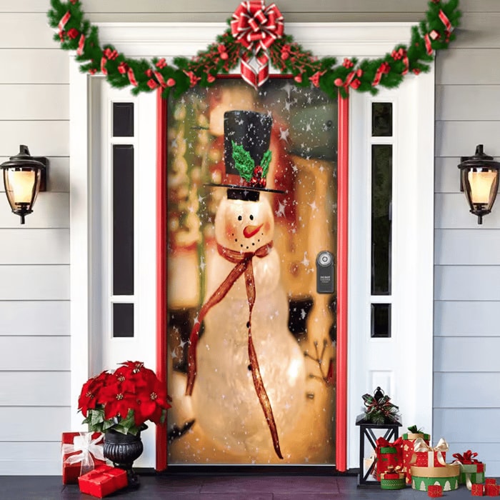 Christmas Front Door Cover Festive Fabric Door Banner for Holiday Decoration