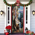 Christmas Front Door Cover Festive Fabric Door Banner for Holiday Decoration