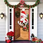 Christmas Front Door Cover Festive Fabric Door Banner for Holiday Decoration
