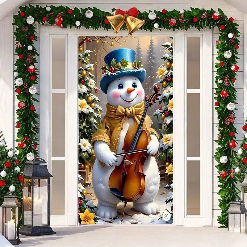 Christmas Front Door Cover Festive Fabric Door Banner for Holiday Decoration