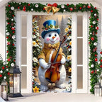 Christmas Front Door Cover Festive Fabric Door Banner for Holiday Decoration