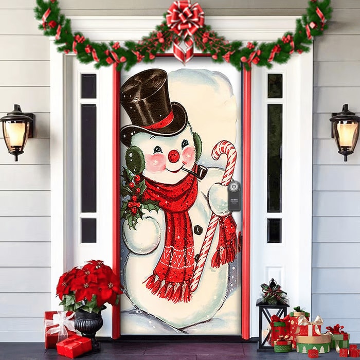 Christmas Front Door Cover Festive Fabric Door Banner for Holiday Decoration
