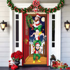 Christmas Front Door Cover Festive Fabric Door Banner for Holiday Decoration