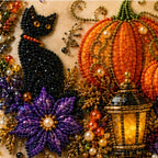 Halloween Bead Art Kit Pearl Bead Canvas Craft Kit with Numbered Self Adhesive Canvas Pumpkin | Ghost and Witch Designs DIY Wall Art