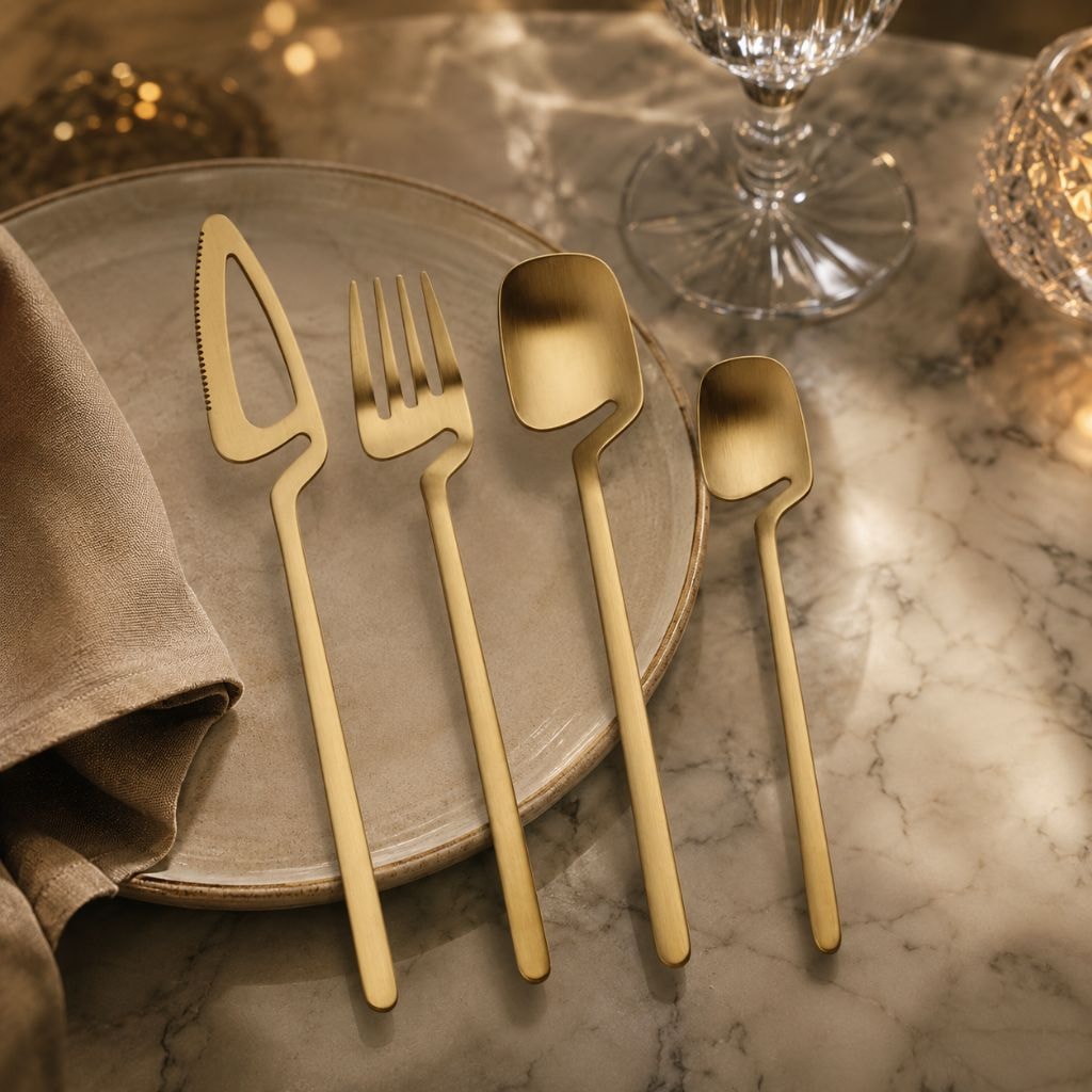 Contemporary Matte Stainless Steel Cutlery Set with Sculptural Scoop Design