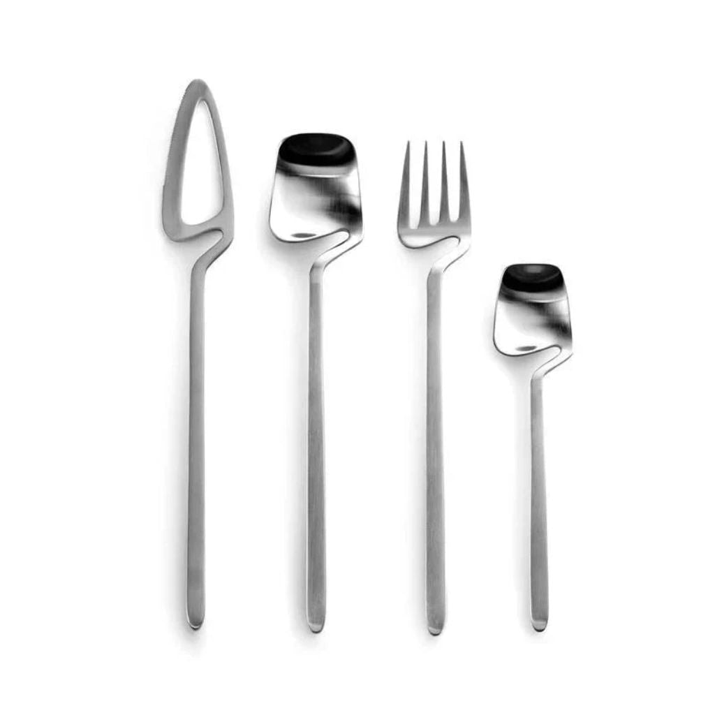 Contemporary Matte Stainless Steel Cutlery Set with Sculptural Scoop Design