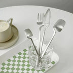 Contemporary Matte Stainless Steel Cutlery Set with Sculptural Scoop Design