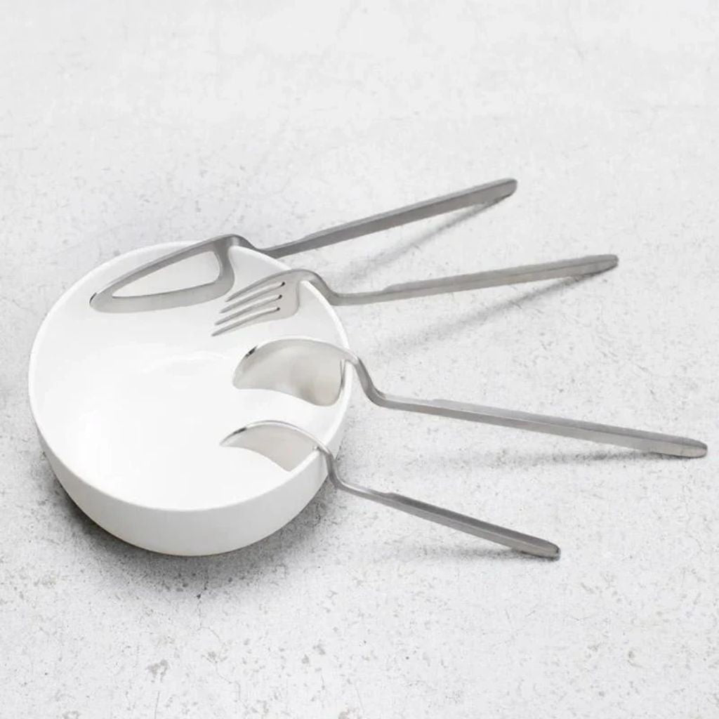 Contemporary Matte Stainless Steel Cutlery Set with Sculptural Scoop Design