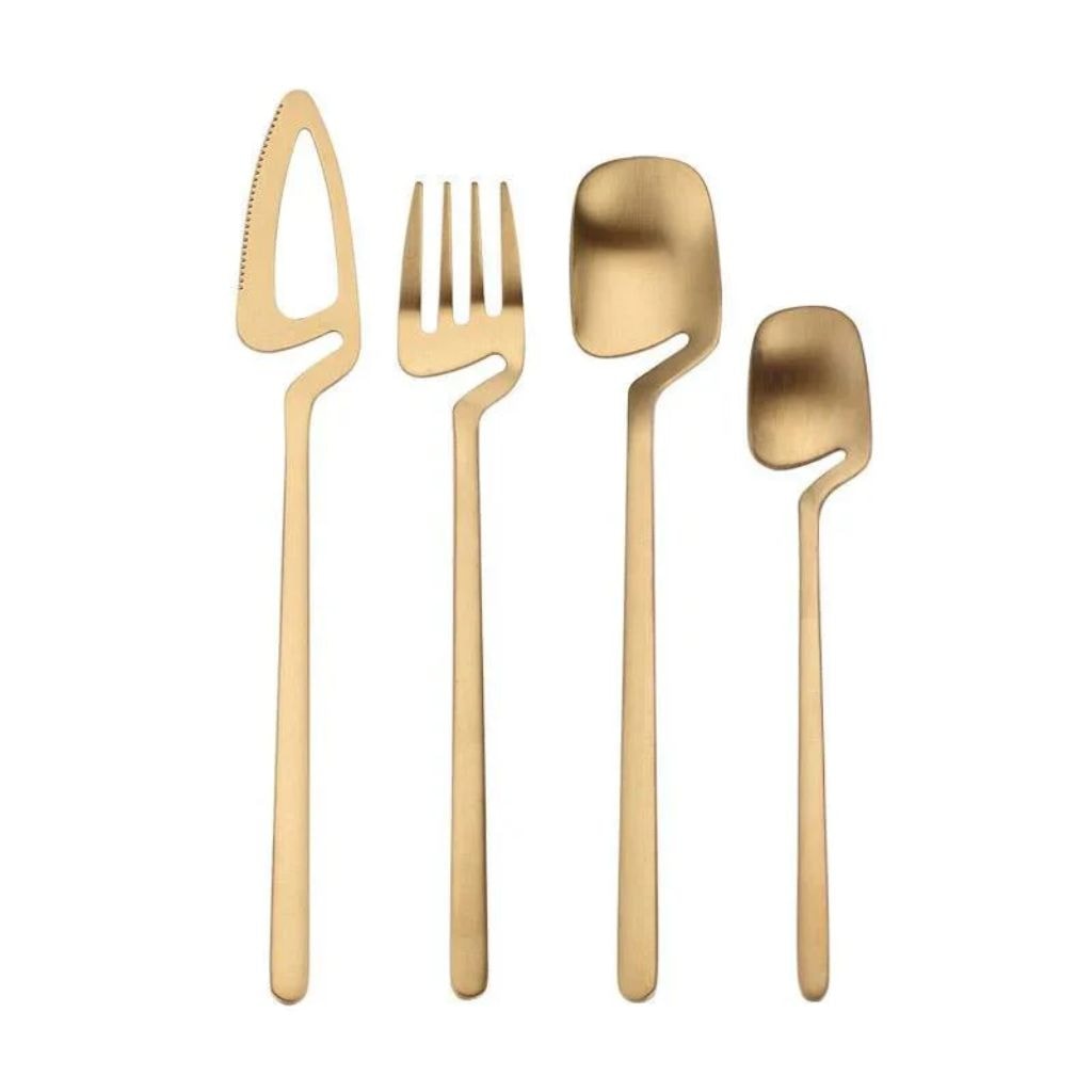 Contemporary Matte Stainless Steel Cutlery Set with Sculptural Scoop Design