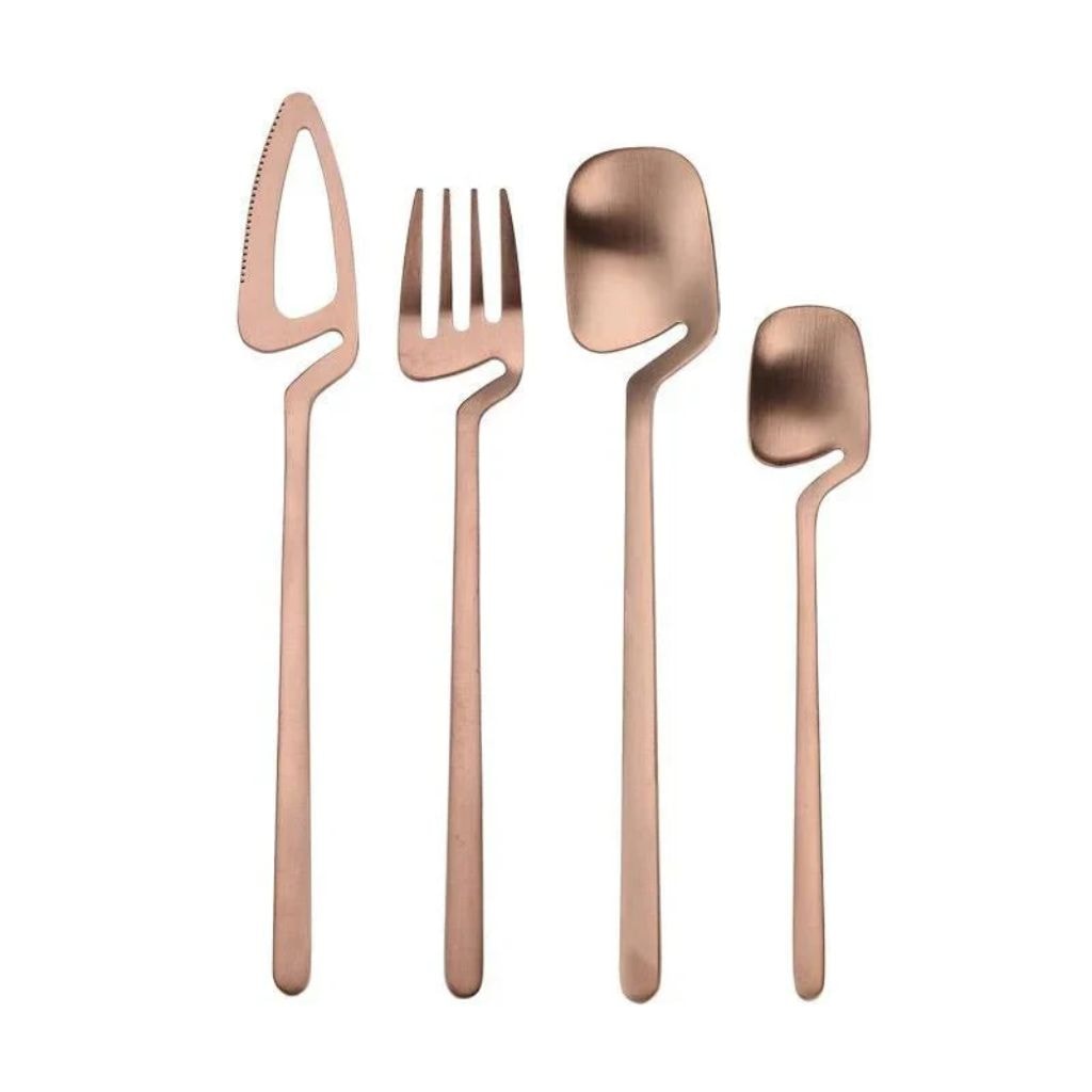 Contemporary Matte Stainless Steel Cutlery Set with Sculptural Scoop Design