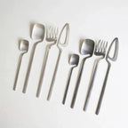 Contemporary Matte Stainless Steel Cutlery Set with Sculptural Scoop Design