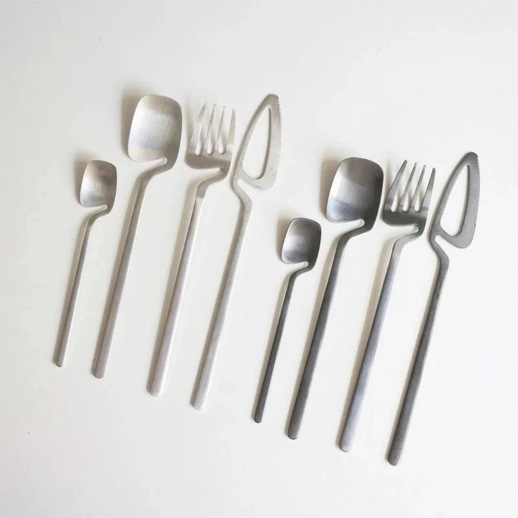 Contemporary Matte Stainless Steel Cutlery Set with Sculptural Scoop Design