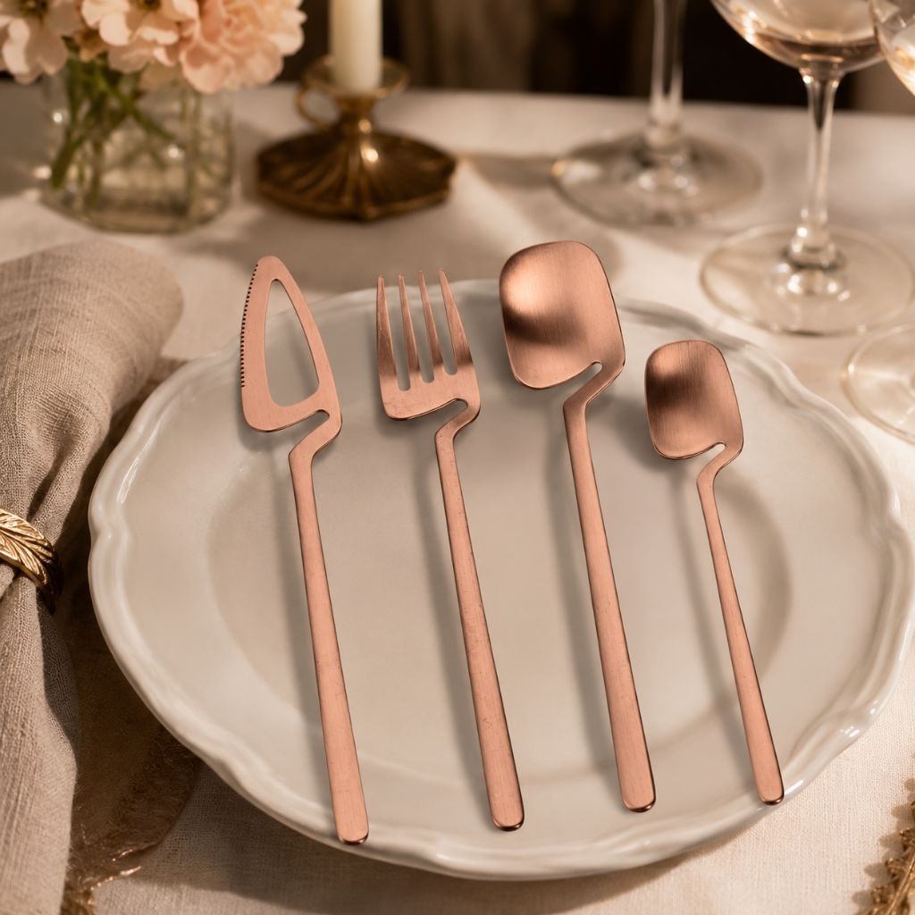 Contemporary Matte Stainless Steel Cutlery Set with Sculptural Scoop Design