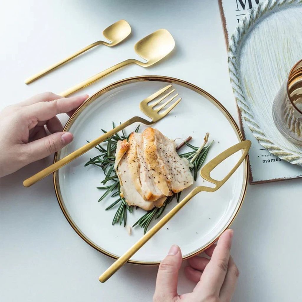 Contemporary Matte Stainless Steel Cutlery Set with Sculptural Scoop Design