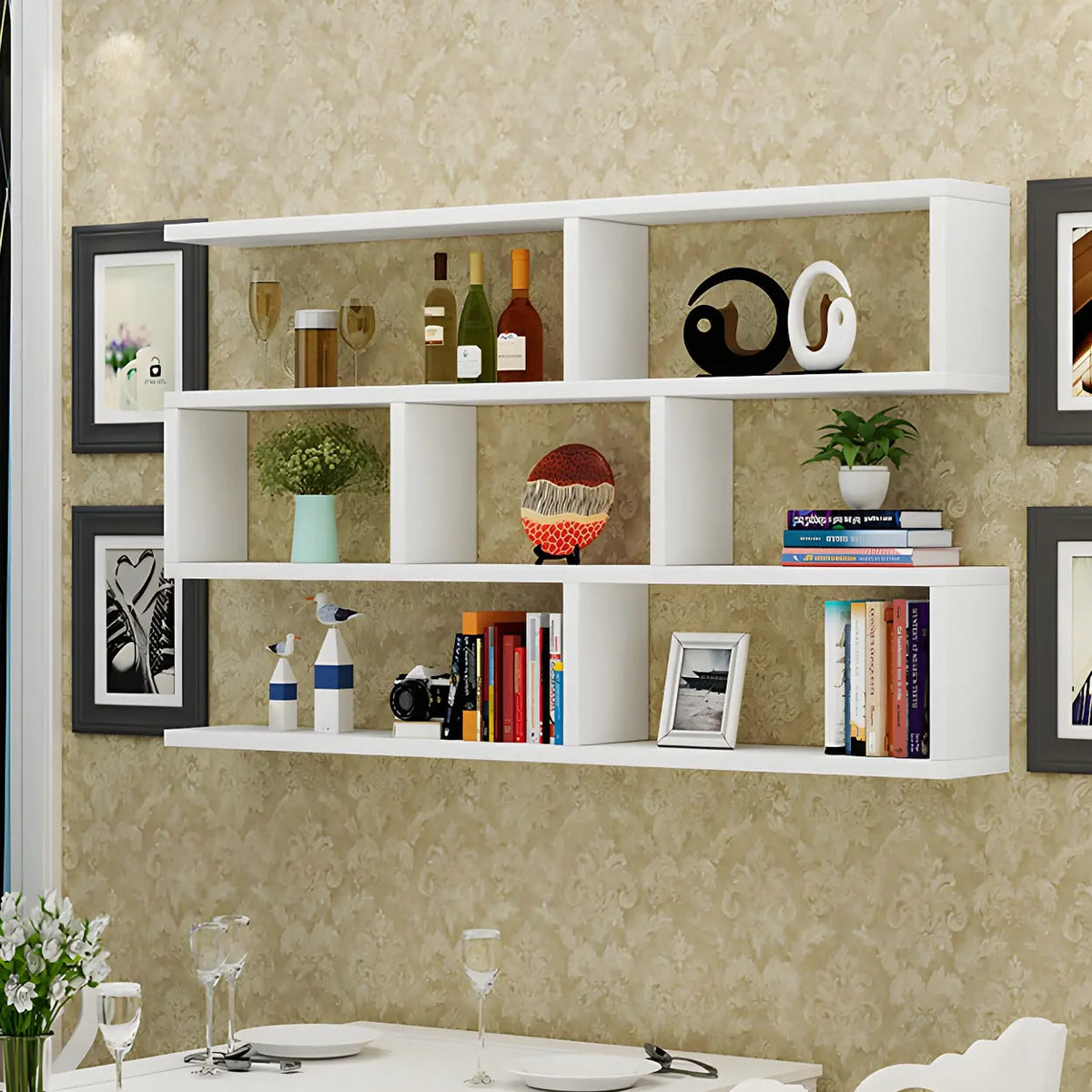 Wall Mounted Bookshelf Wooden Floating Shelf Unit Modern Wall Bookcase with Open Compartments for Books and Decor in Living Room | Study and Bedroom