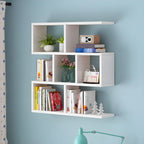 Wall Mounted Bookshelf Wooden Floating Shelf Unit Modern Wall Bookcase with Open Compartments for Books and Decor in Living Room | Study and Bedroom