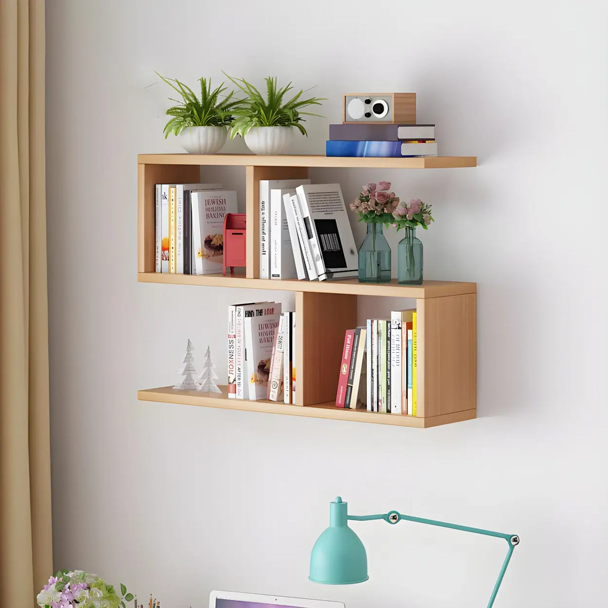 Wall Mounted Bookshelf Wooden Floating Shelf Unit Modern Wall Bookcase with Open Compartments for Books and Decor in Living Room | Study and Bedroom