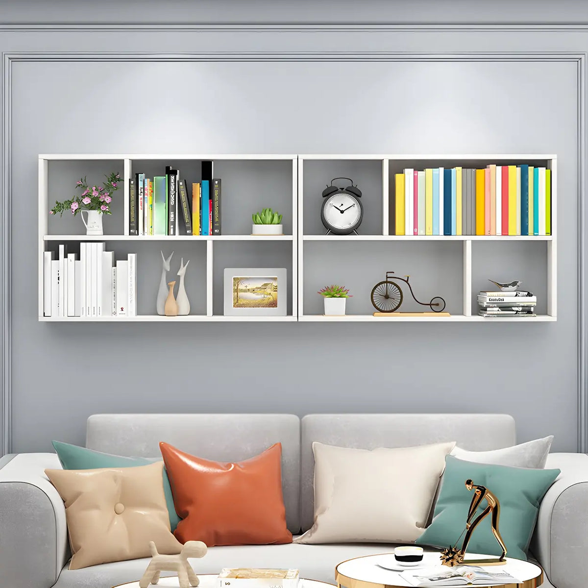 Wall Mounted Bookshelf Wooden Floating Shelf Unit Modern Wall Bookcase with Open Compartments for Books and Decor in Living Room | Study and Bedroom