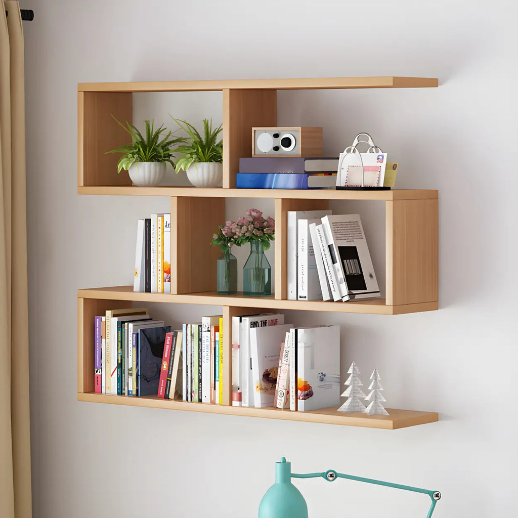Wall Mounted Bookshelf Wooden Floating Shelf Unit Modern Wall Bookcase with Open Compartments for Books and Decor in Living Room | Study and Bedroom