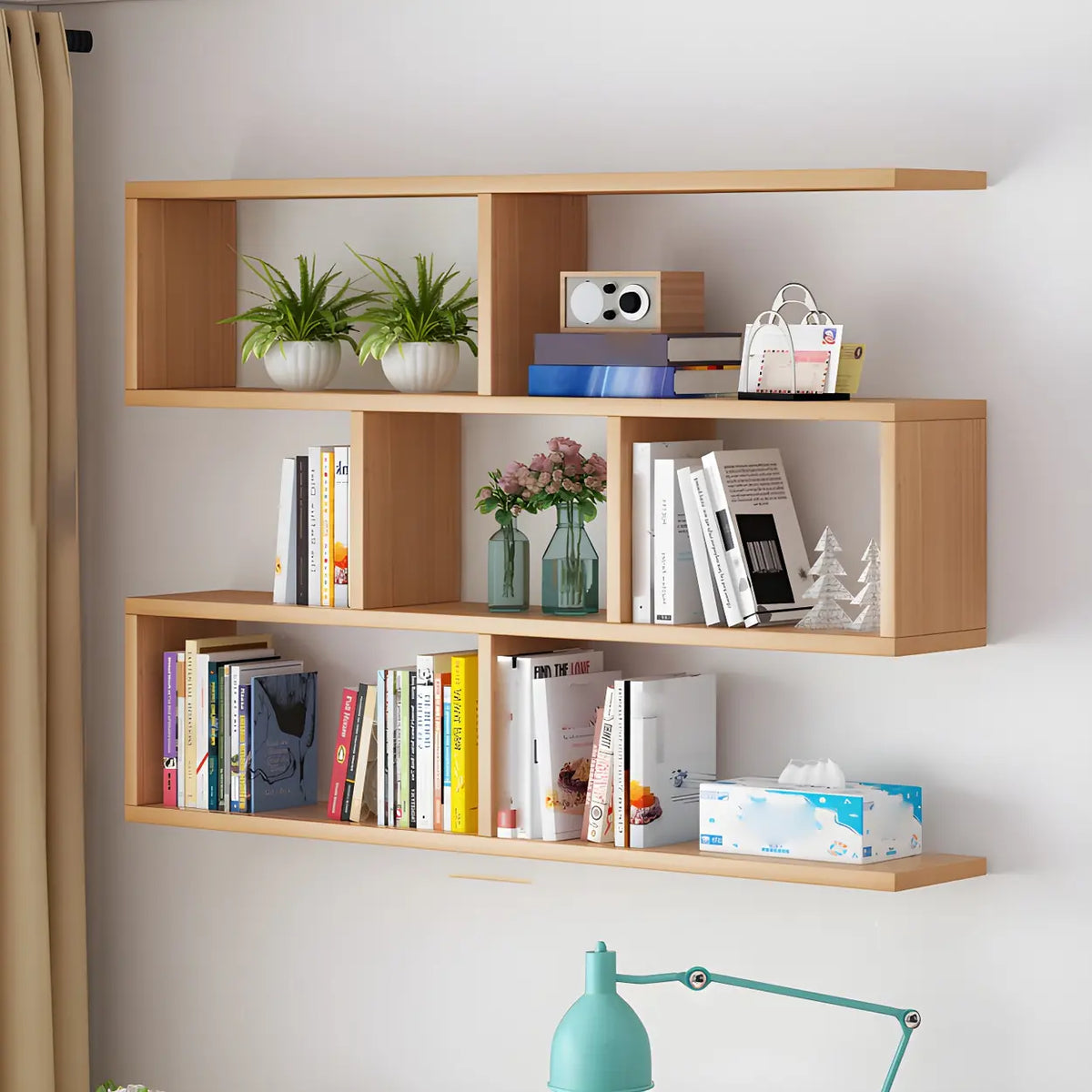 Wall Mounted Bookshelf Wooden Floating Shelf Unit Modern Wall Bookcase with Open Compartments for Books and Decor in Living Room | Study and Bedroom