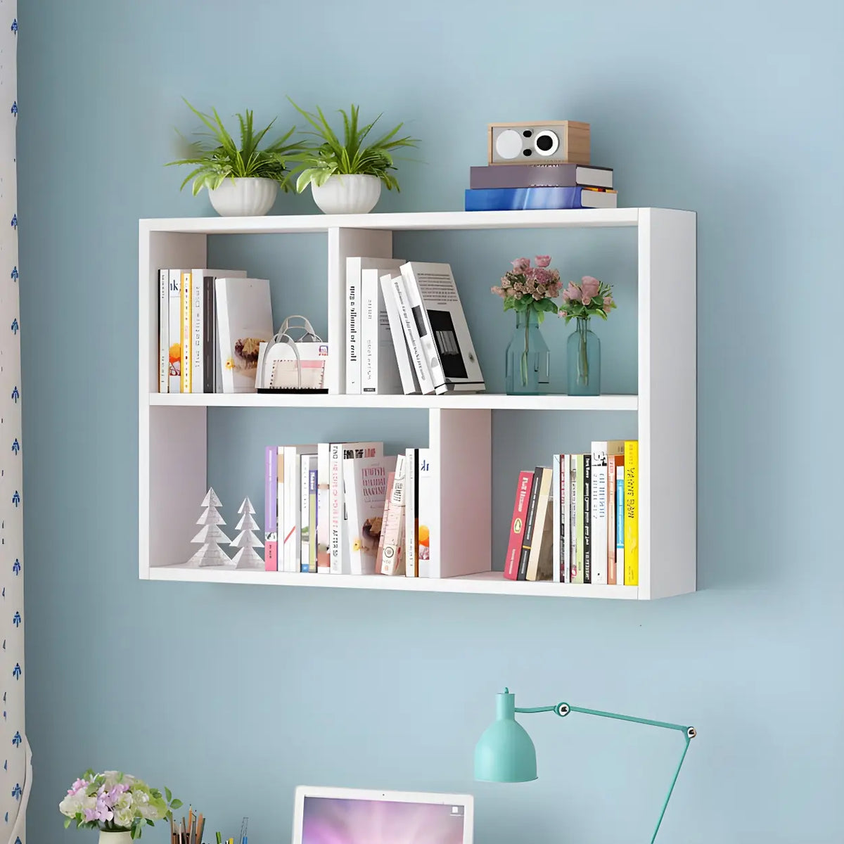 Wall Mounted Bookshelf Wooden Floating Shelf Unit Modern Wall Bookcase with Open Compartments for Books and Decor in Living Room | Study and Bedroom