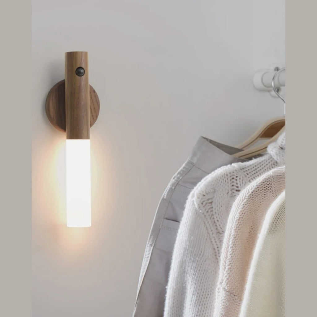 Cordless Rechargeable Wooden Wall Light with Motion Sensor and Magnetic Mount