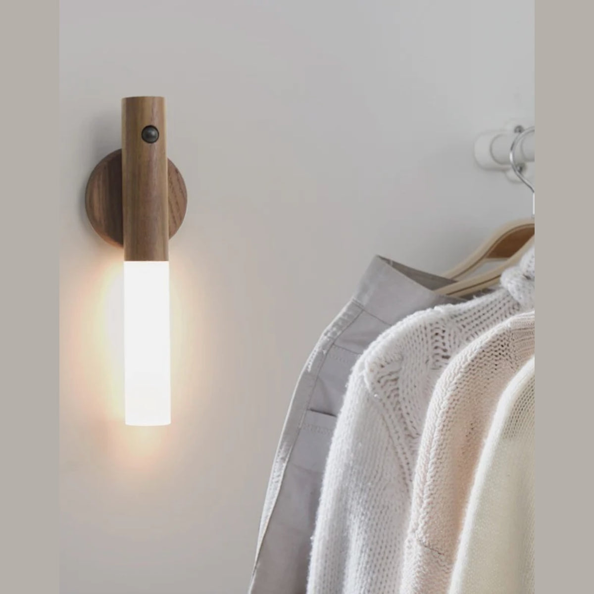 Cordless Rechargeable Wooden Wall Light with Motion Sensor and Magnetic Mount