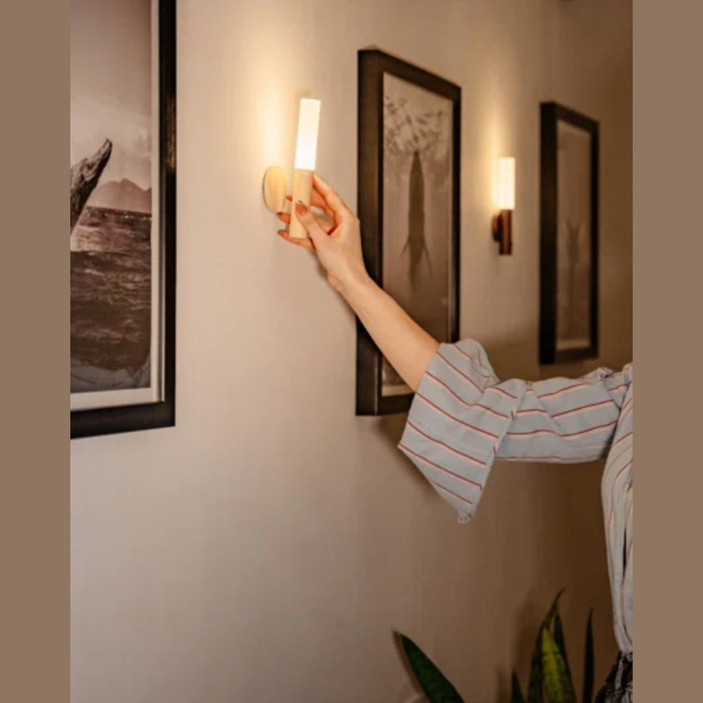 Cordless Rechargeable Wooden Wall Light with Motion Sensor and Magnetic Mount