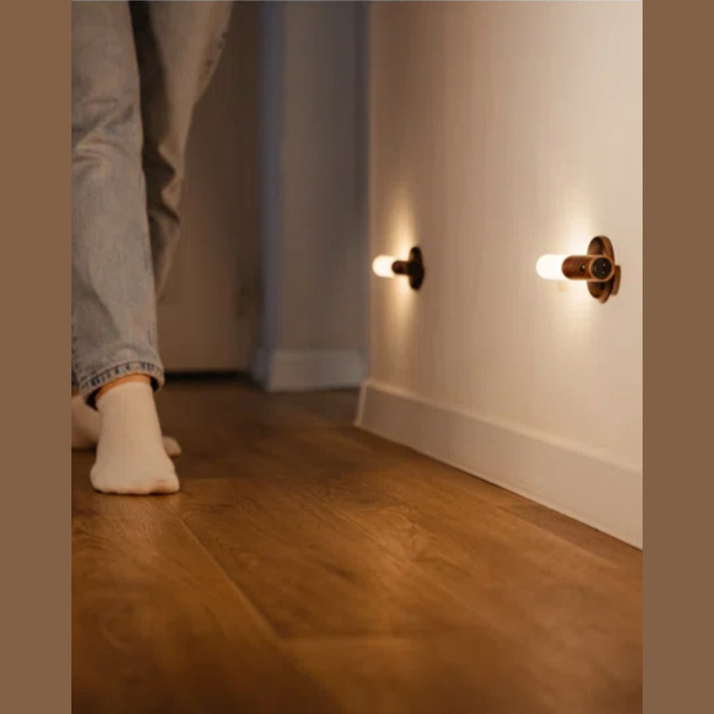 Cordless Rechargeable Wooden Wall Light with Motion Sensor and Magnetic Mount