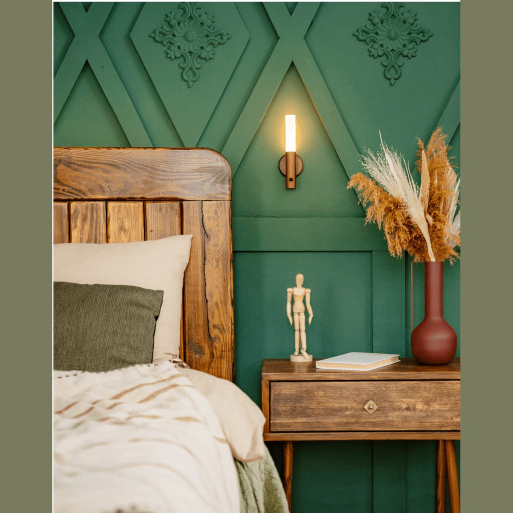 Cordless Rechargeable Wooden Wall Light with Motion Sensor and Magnetic Mount