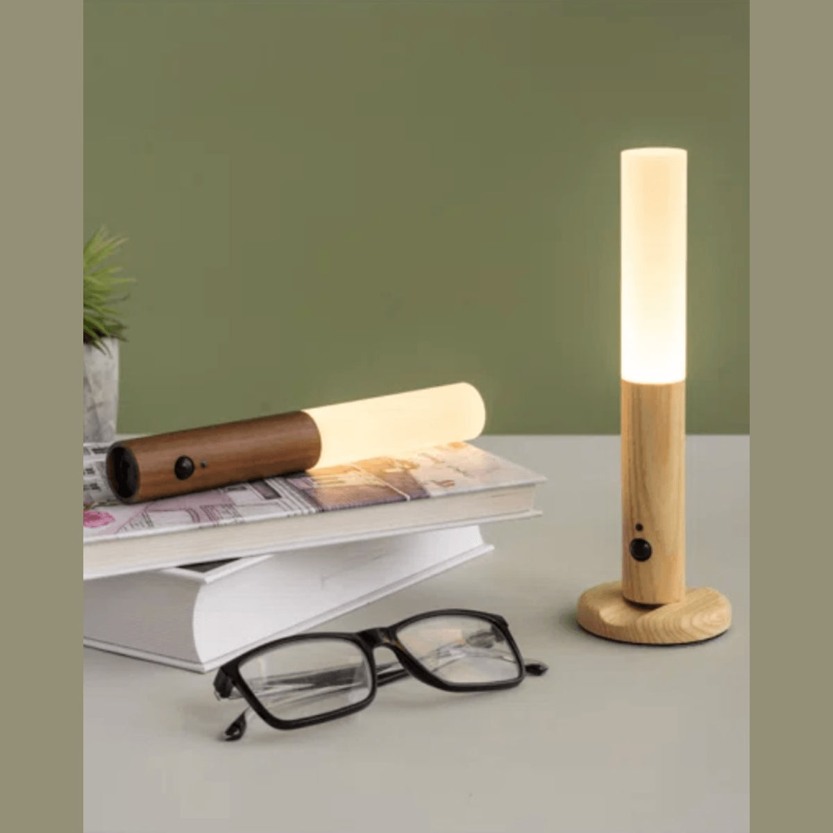 Cordless Rechargeable Wooden Wall Light with Motion Sensor and Magnetic Mount