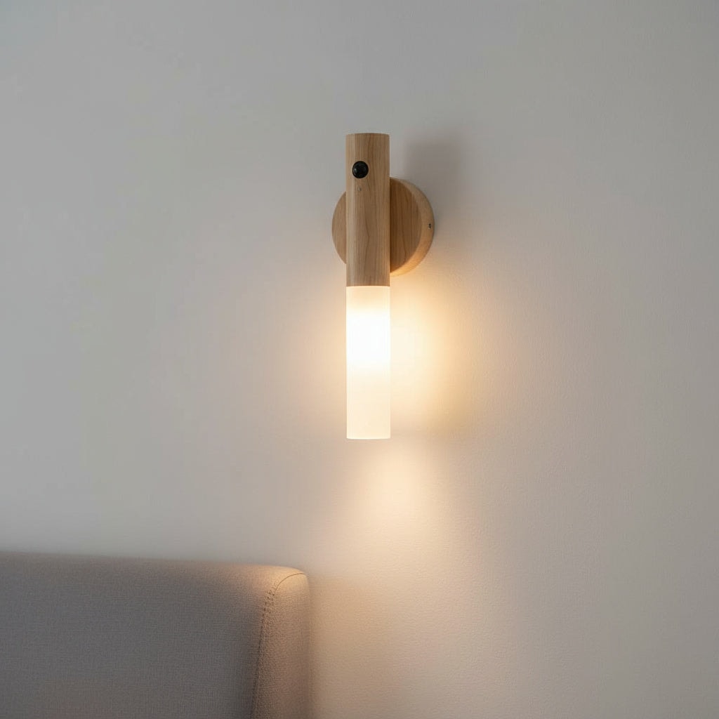 Cordless Rechargeable Wooden Wall Light with Motion Sensor and Magnetic Mount
